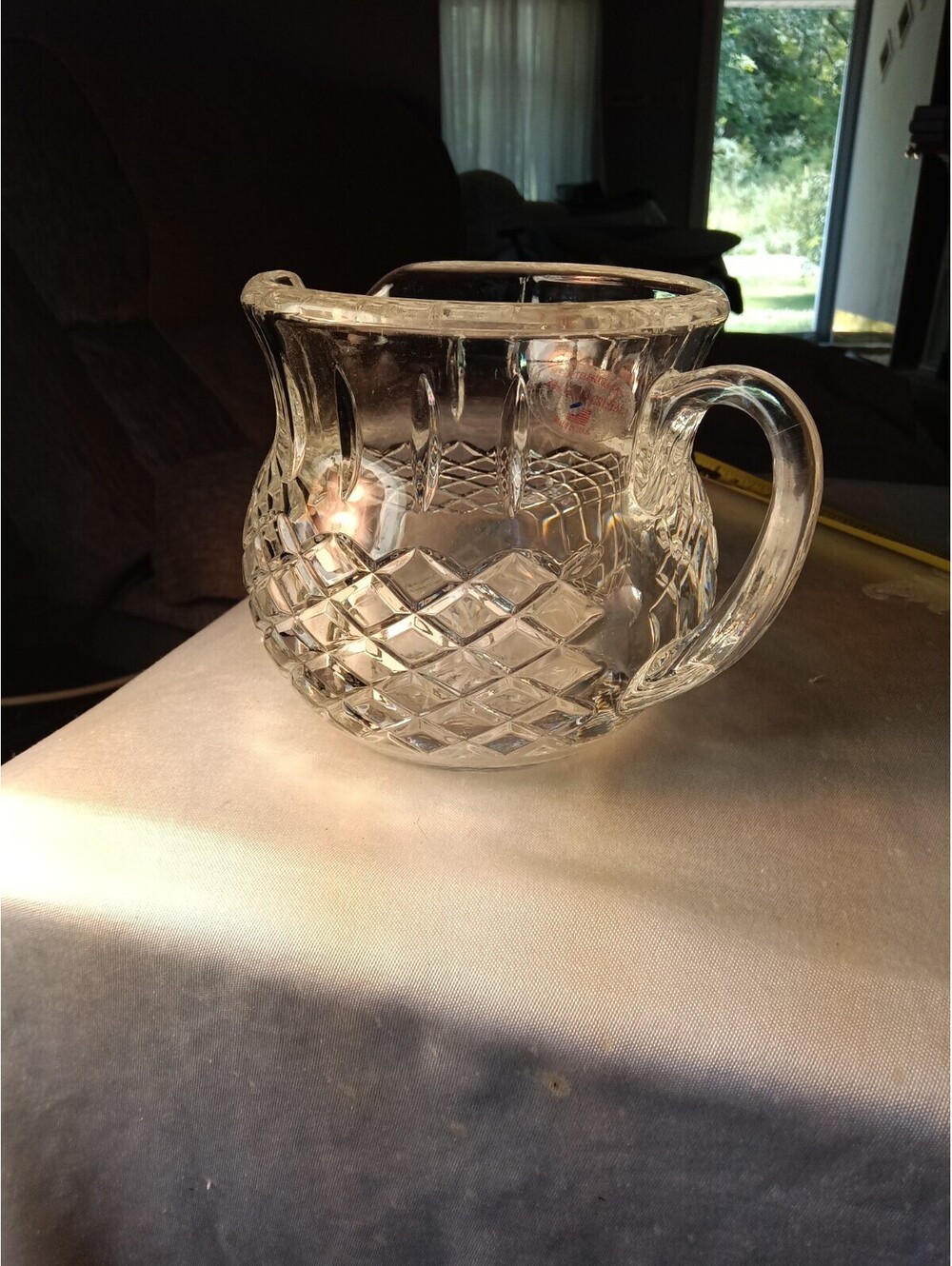 Teleflora 24% Lead Crystal Glass Diamond Band Vertical Cuts 4 5/8" Tall Pitcher